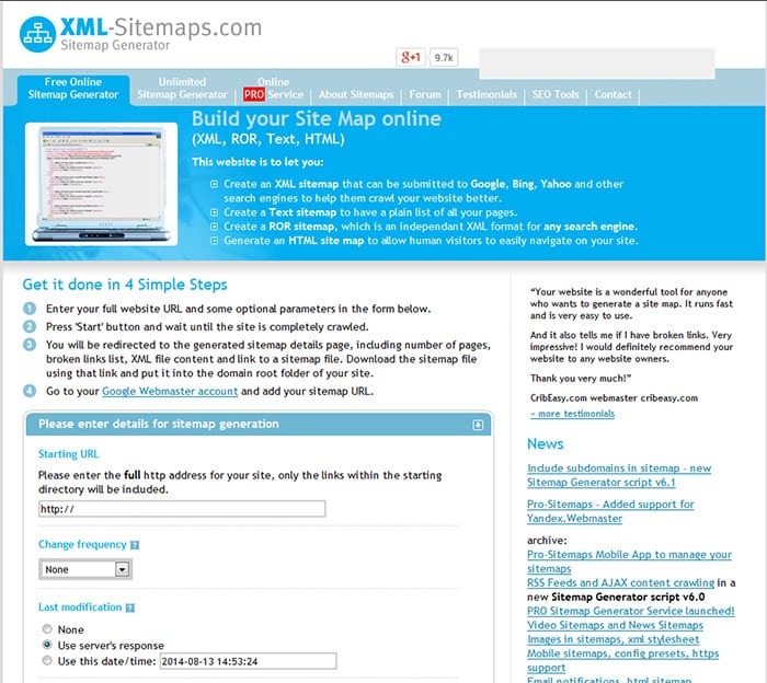 XML-Sitemaps توليد خريطة الموقع