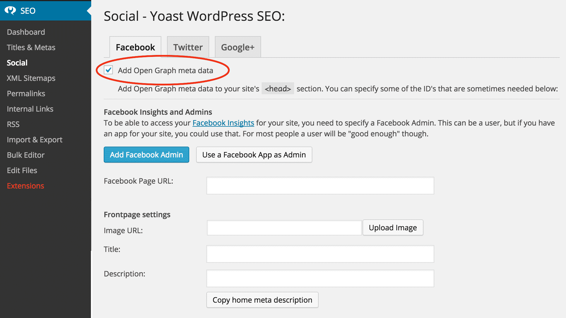 seo yoast graph settings